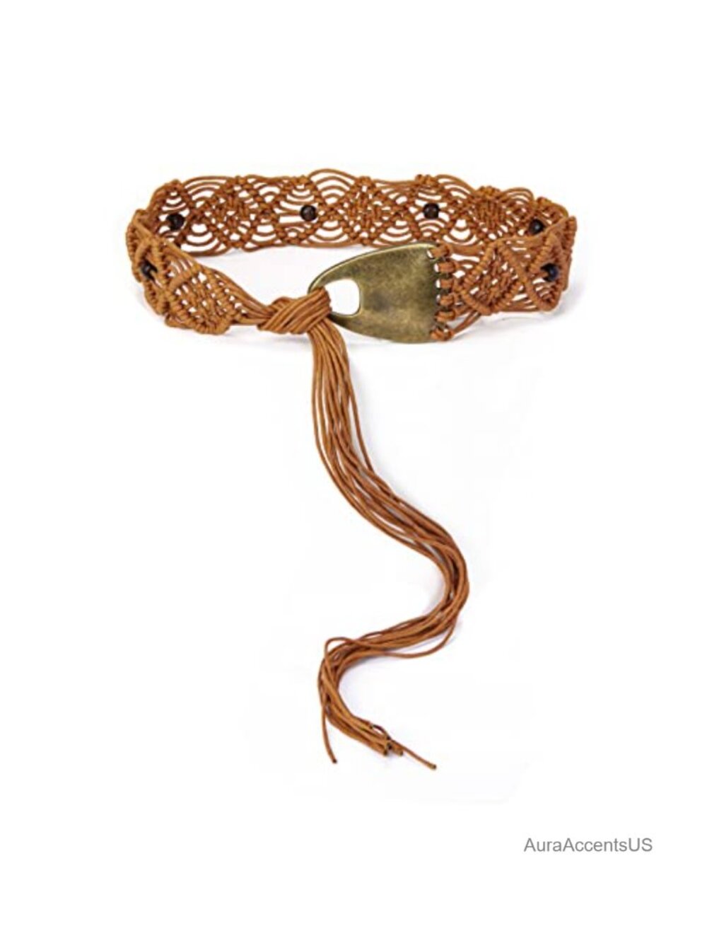 Bohemian Rope Braid Waist Belt Hand Woven Wax Rope Metal Chain
